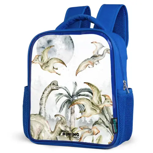 Dino's in de jungle Kinderrugzak - Blauw middel -schuin