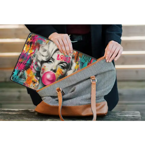 Vrouw - Kauwgom - Graffiti - Neonkleuren laptophoes neopreen klein -tas