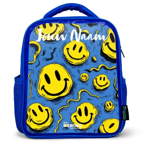 Smiley - Blauw - Geel Kinderrugzak - Blauw middel -3d
