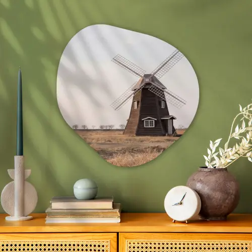 Windmolens - Landschap - Veld Wandcirkel Organisch Aluminium middel -sfeer2