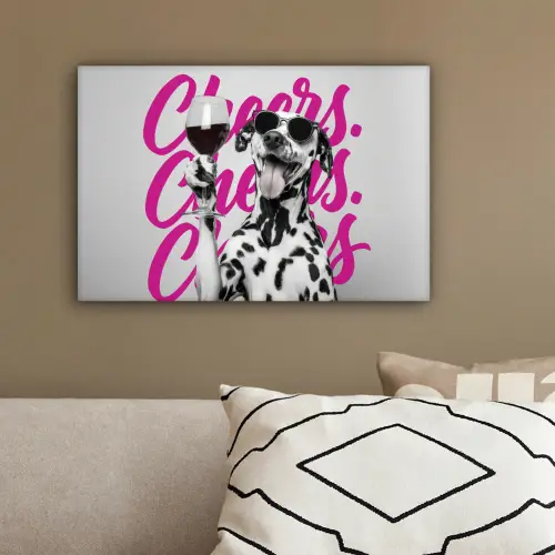 Cheers - Hond - Roze - Wijn canvas 2cm klein -sfeer3