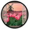Doorkijk - Tulpen - Bloemen - Molen - Raam Fotolijst rond zonder passe partout klein -3d