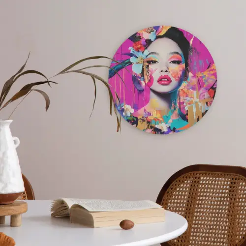 Vrouw - Portret - Abstract - Paars Akoestische PET Vilt - Rond klein -sfeer3