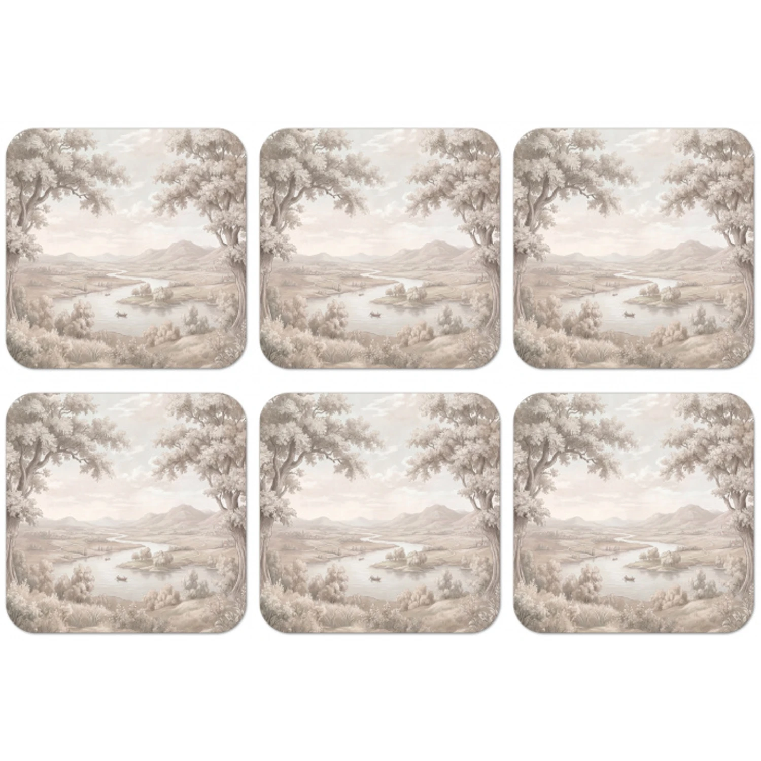 Rivierlandschap - Bergen - Natuur - Vintage - Beige onderzetter kurk middel -zkaufland3dotto