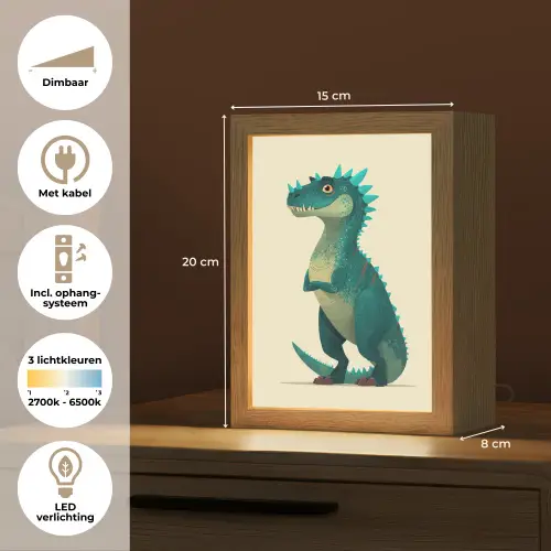 Dinosaurus - Turquoise - Stekels Light Box met kabel klein -USP_NL