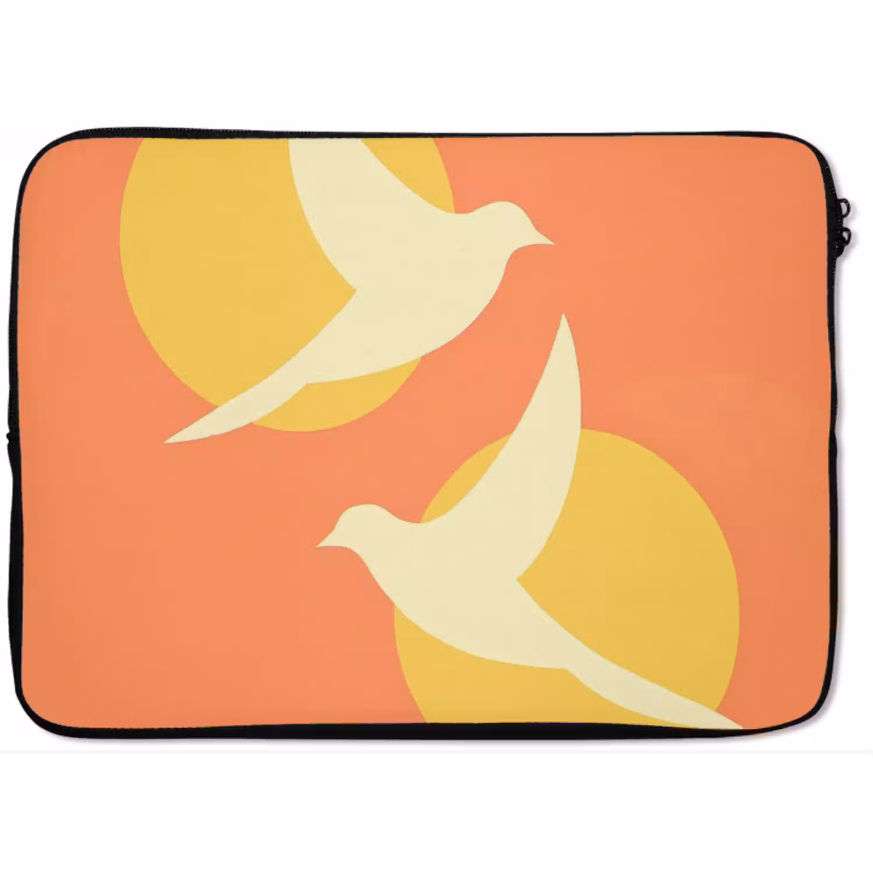 Vogels - Cirkels - Geel laptophoes neopreen klein -zkaufland3dotto