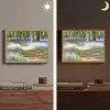 Bos - Pad - Bloemen - Paars - Groen - Natuur Light Box met batterij (Wandlamp) middel -sfeer3