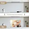 Vlinder - Bloem - Oranje keuken achterwand spatscherm klein -voor_na_NL