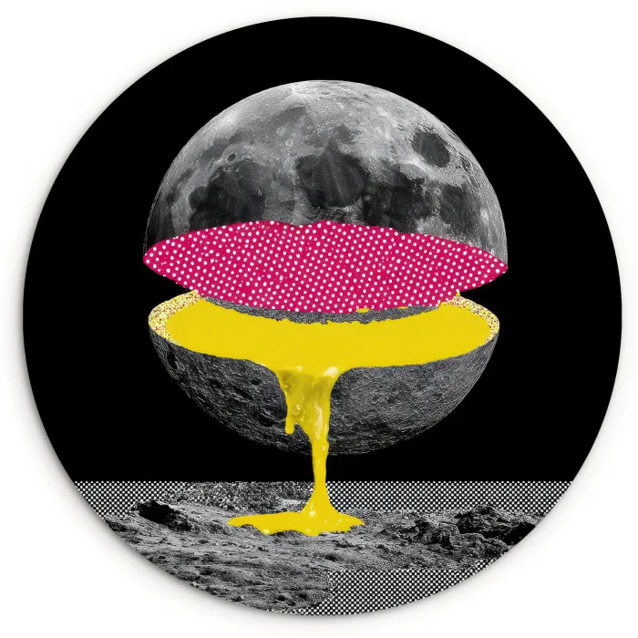 Maan - Geel - Roze - Zwart Wandcirkel kunststof plaat 5mm dik klein -3d