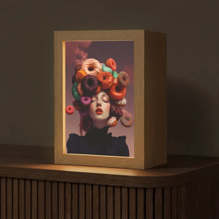 Vrouw - Donuts - Kleurrijk Light Box met kabel (Tafellamp) klein -z3d_website