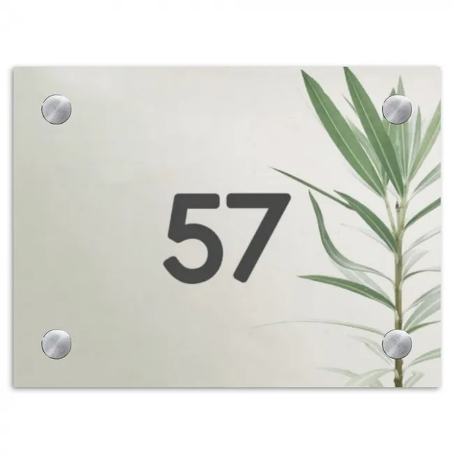 Lichtbeige met plant - Traditioneel Naambord Rechthoek middel -3d