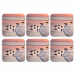 Meeuwen - Strand - Zee - Roze onderzetter kurk middel -3d