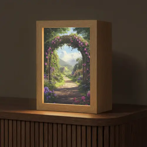 Doorkijk - Rozenboog - Uitzicht - Landschap - Bloemen Light Box met kabel (Tafellamp) klein -z3d_website