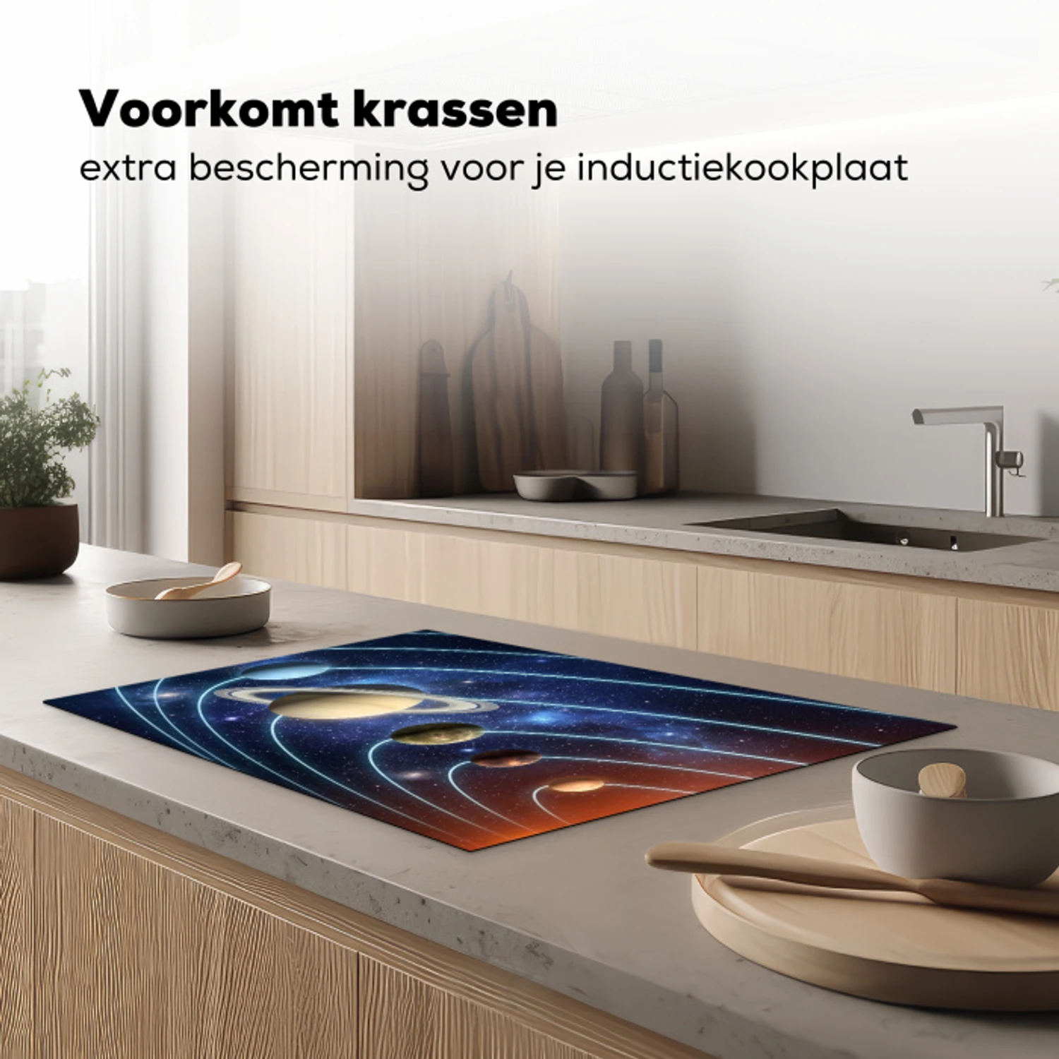 Ruimte - Zonnestelsel - Blauw Inductie beschermer vinyl 3mm klein -sfeer1