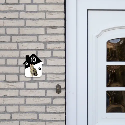 Zwart wit - Huisdier - Bruingestreepte kat Naambord Huisje klein -sfeer1
