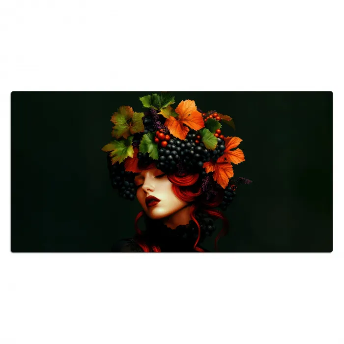 Vrouw - Rood - Groen - Druiven Muismat XXL klein -3d_leeg