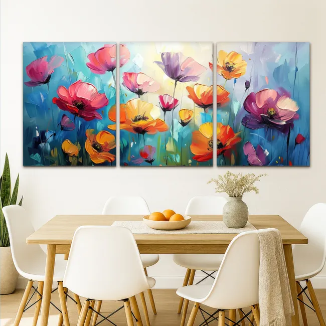 Meerluik schilderij - 3 luiken - Bloemen - Kleurrijk - Abstract - Natuur