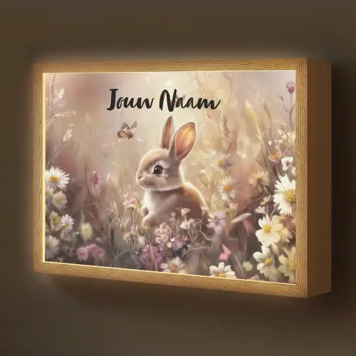 Konijntje - Bruin - Bloemen - Vlinders Light Box met batterij (Wandlamp kind) middel -z3d_website