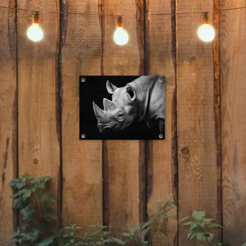 Dieren - Neushoorn - Zwart - Wit - Portret tuinposter los doek klein -sfeer1
