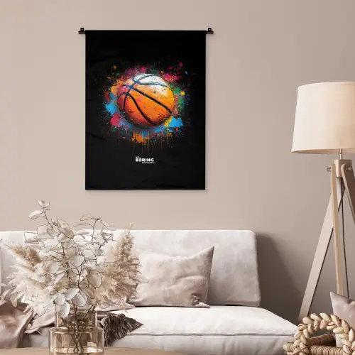Oranje basketbal te midden van verfspetters Wandkleed katoen klein -sfeer4