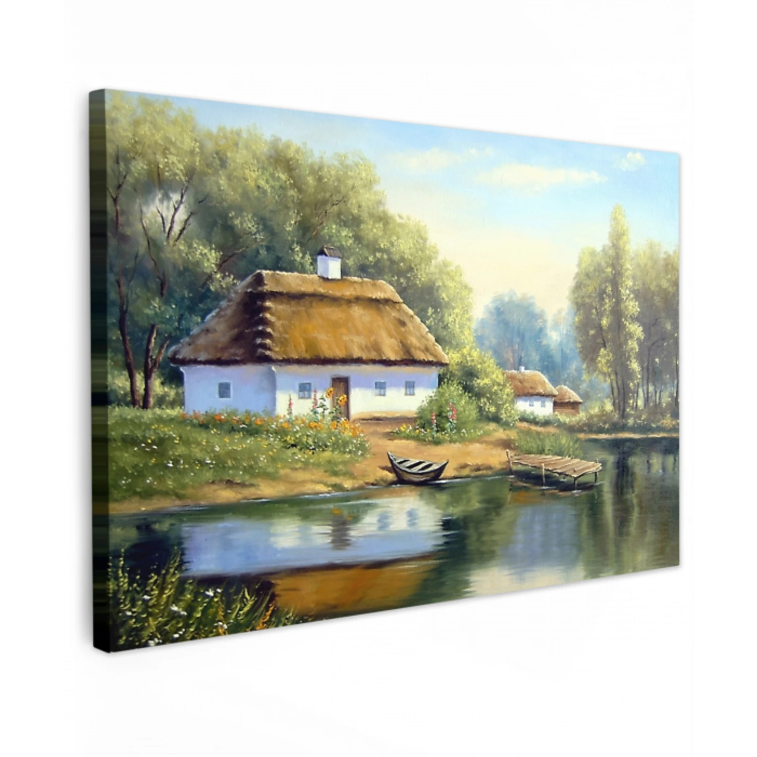 Schilderij - Huis - Natuur - Water - Olieverf canvas 2cm klein -z3d