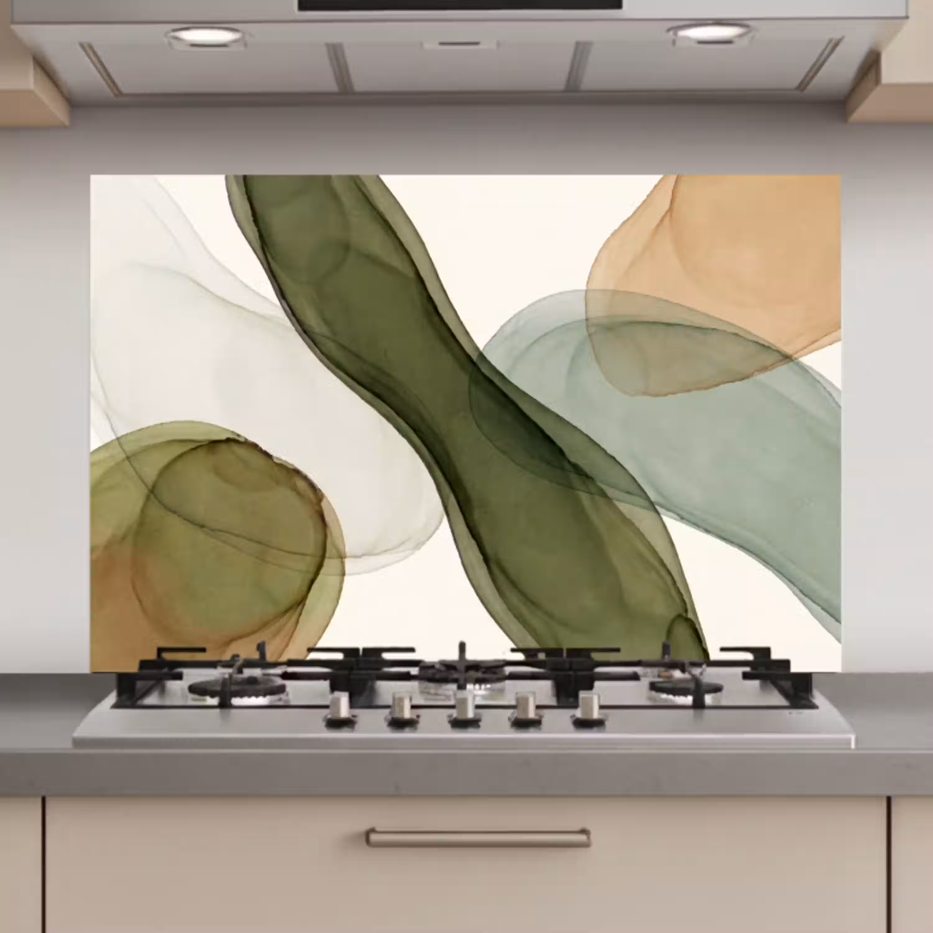 Abstract - Vormen - Modern - Kunst - Groen - Bruin keuken achterwand spatscherm klein -3d_website