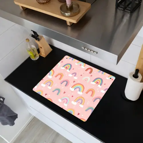 Regenboog - Patroon - Pastel - Handgetekend Inductie beschemer met haakjes middel -sfeer1