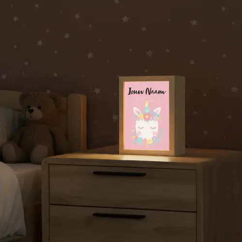 Eenhoorn - Bloemen - Roze Light Box met kabel (Kinderlampje) klein -sfeer1_kind