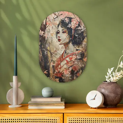 Kimono - Vrouw - kersenbomen Wandcirkel Ovaal Forex klein -sfeer2