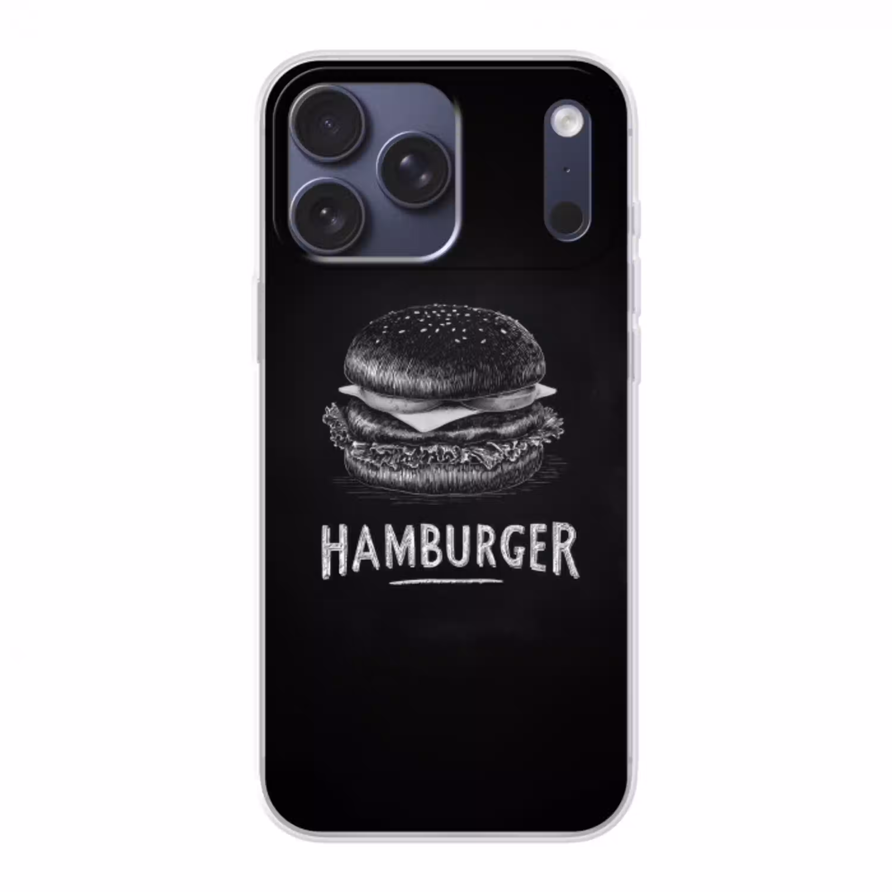 Hamburger - Krijttekst - Zwart - Wit Telefoonhoesje iPhone 17 Pro Max klein -3d