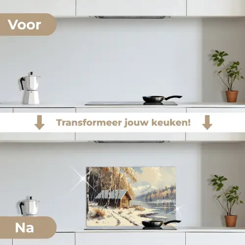Winter - Sneeuw - Huis - Natuur keuken achterwand spatscherm klein -voor_na_NL