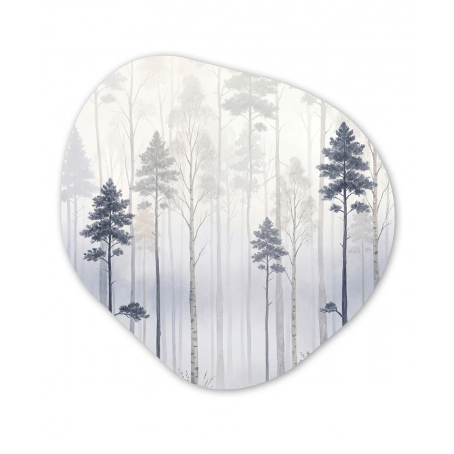 Bos - Bomen - Mist - Natuur - Illustratie - Grijs Wandcirkel Organisch Forex 3mm klein -3d