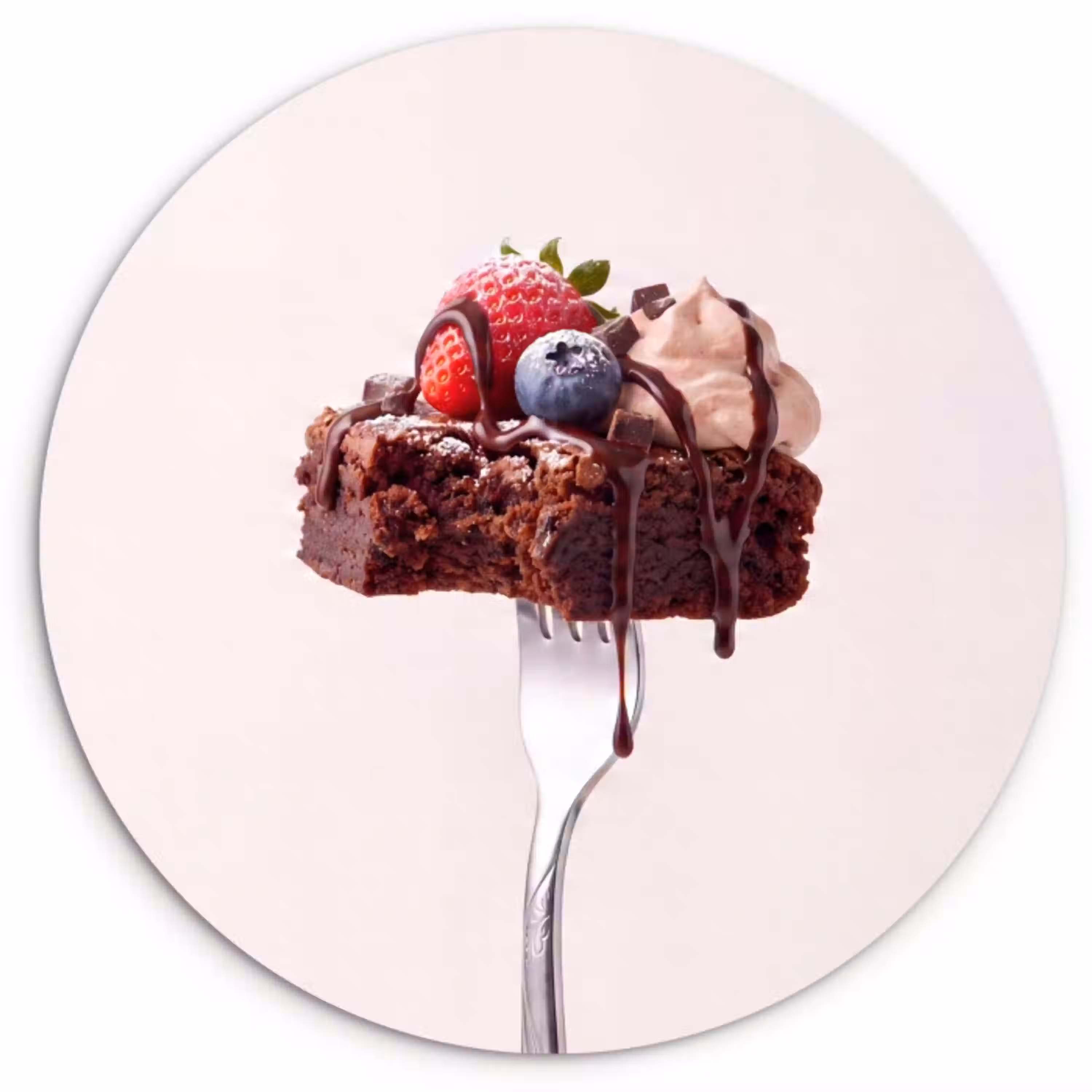 Vork - brownie - aardbei Wandcirkel plexiglas klein -3d