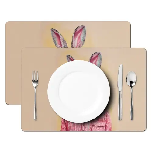 Grijs - Konijn - Blouse - Strik Placemat vinyl groot -zzsfeer2_Kitchenyeah-website