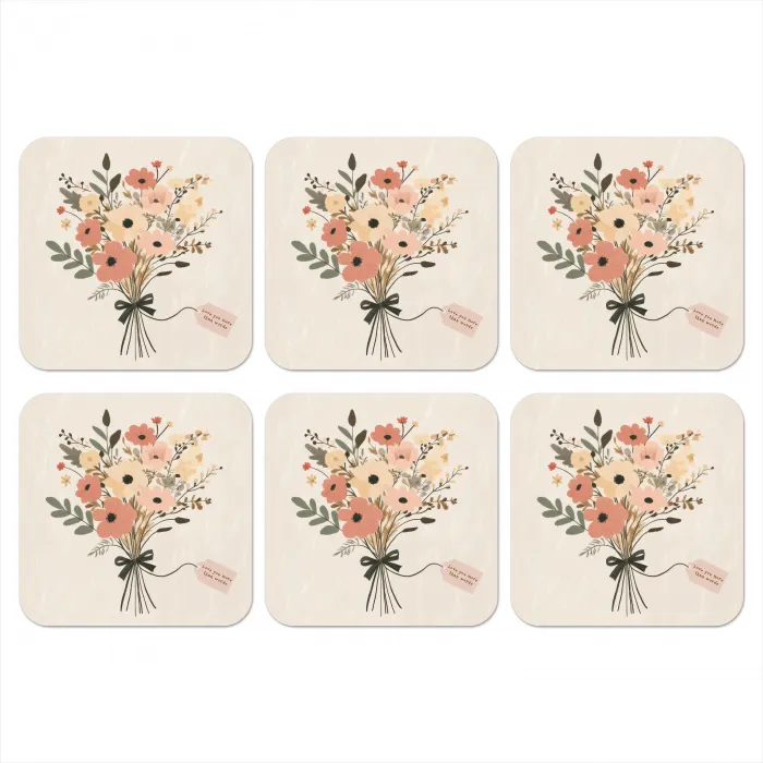 Bloemen - Quote - Beige - Lint onderzetter kurk middel -3d