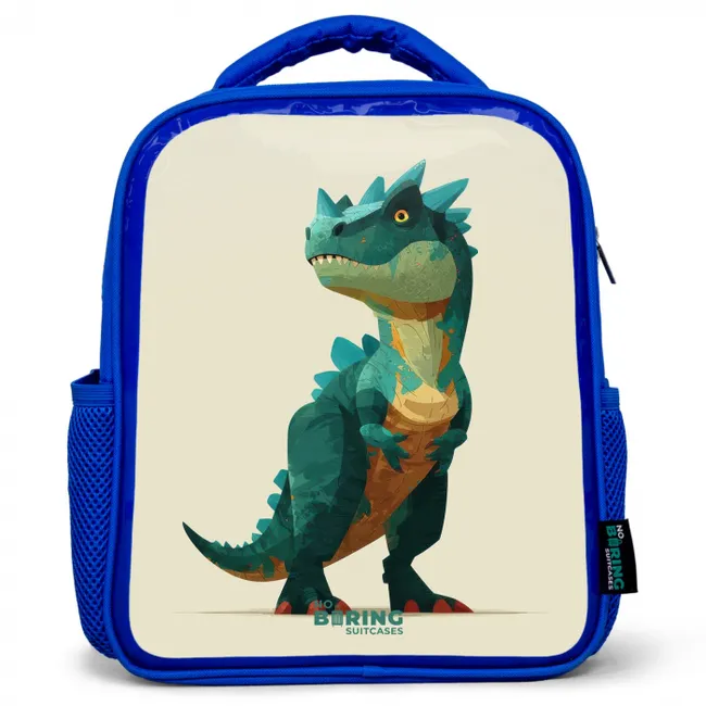 Gehoornde dino met scherpe blik Kinderrugzak - Blauw middel -3d