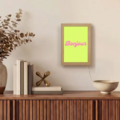 Groen - Roze bonjour - Retro Light Box met kabel (Tafellamp) klein -sfeer2