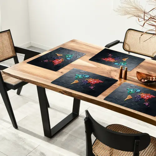 Wereldkaart - Edelstenen - Regenboog - Ruw Placemat vinyl groot -zzsfeer4_Kitchenyeah-website