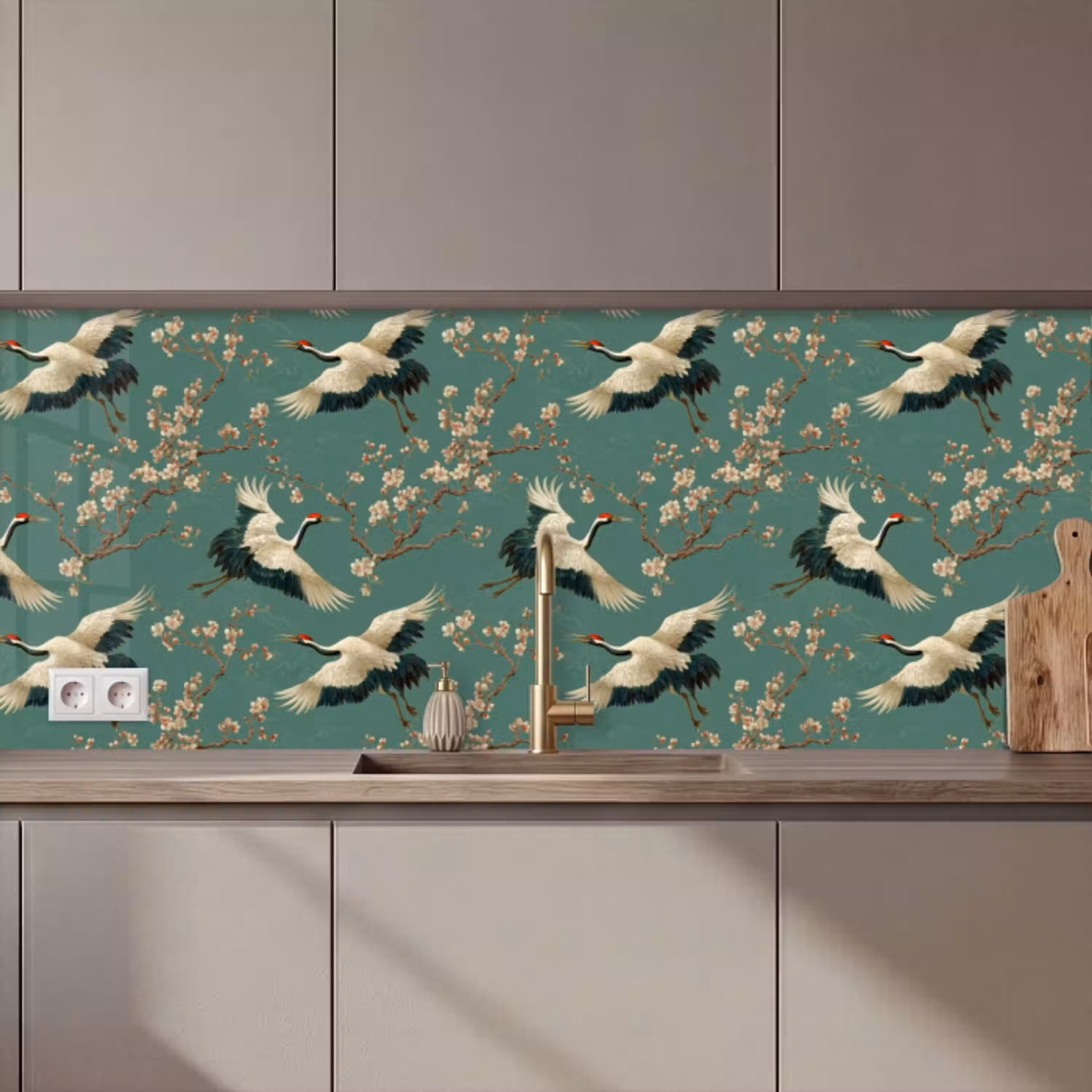 Kersenbloesem - Kraamvogels - Groen keuken achterwand 2 middel 871 zz_3dshopping