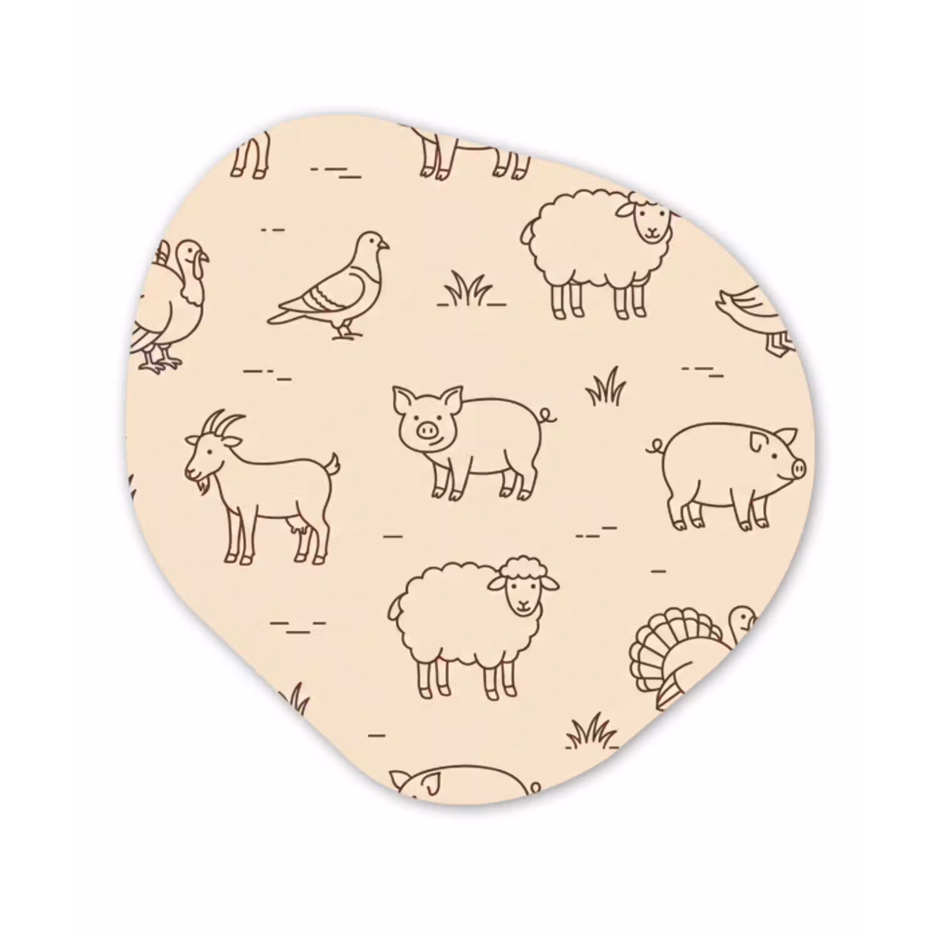 Dieren - Patroon - Boerderij - Minimalistisch - Beige Wandcirkel Organisch Aluminium middel -3d