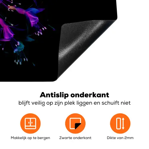 Bloem - Paars - Blauw - Macro - Zwart Inductie beschermer vinyl 3mm klein -zzzzzzz-td-onderkant