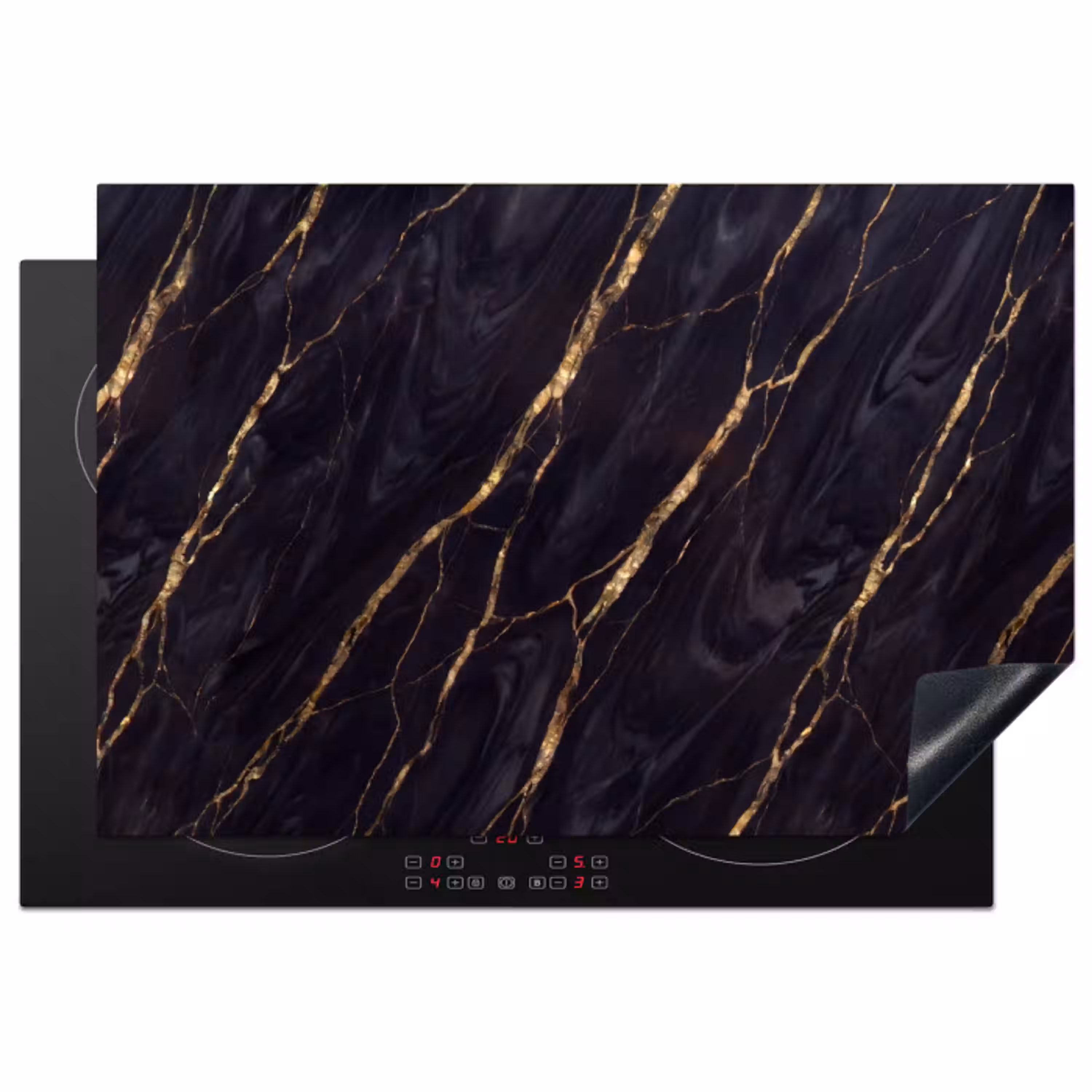 Marmer - Gouden aders - Abstract - Zwart Inductie beschermer vinyl 3mm klein -3d