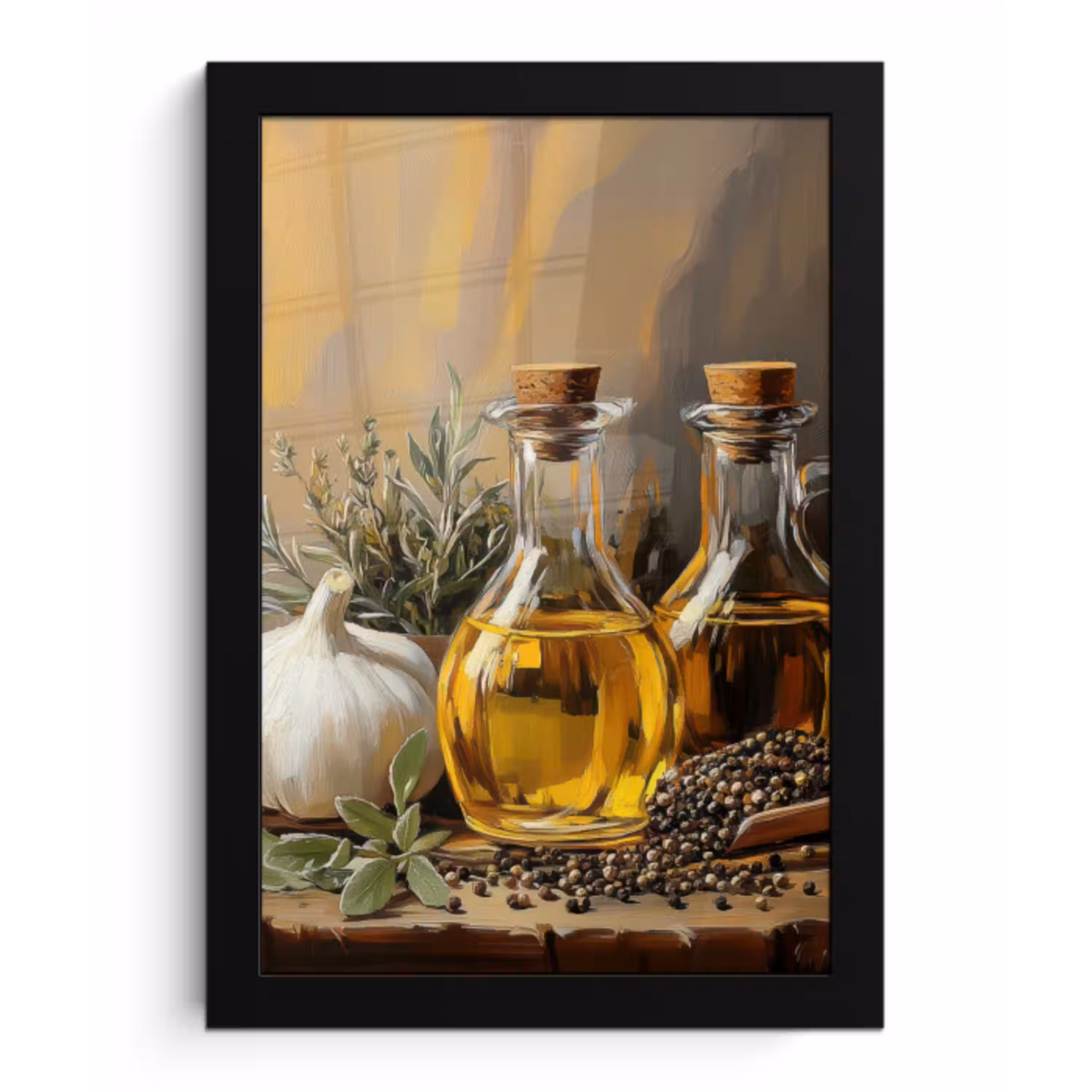Stilleven - Olijfolie - Knoflook - Kruiden fotolijst zwart zonder passe partout klein -3d