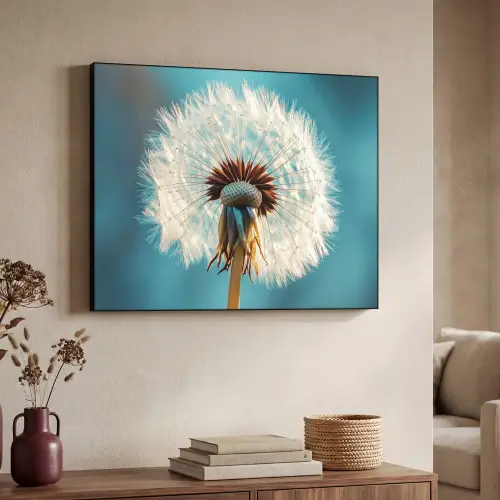 Paardenbloem - Natuur - Bloemen - Blauw Textielframe zwart klein -sfeer3