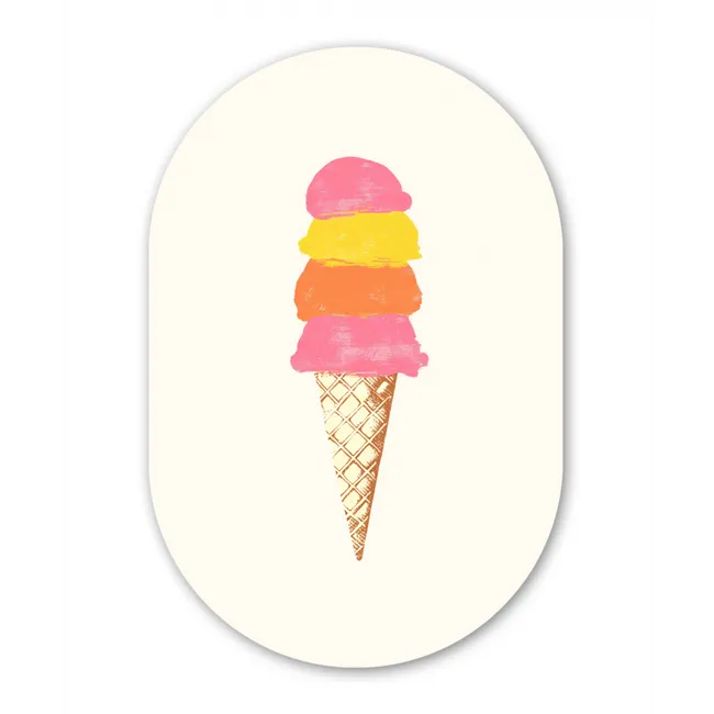 Schepijs - Hoorntje - Illustratie - Minimalistisch Wandcirkel Ovaal Glas middel -3d