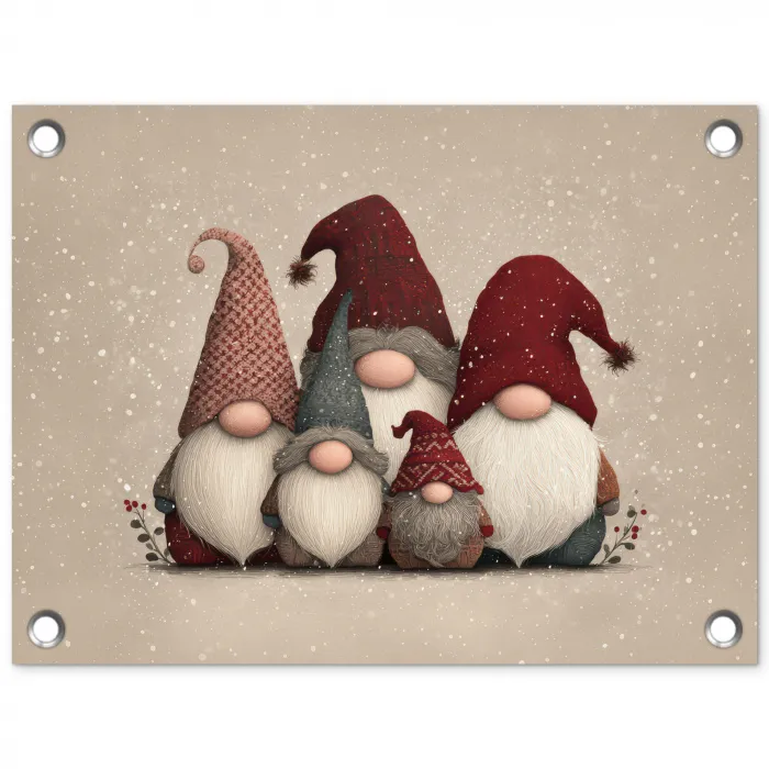 Kabouters - Kerst - Sneeuw - Puntmutsen tuinposter los doek klein -3d