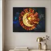 Mozaïek - Glas - Maan - Donkerblauw Textielframe zwart klein -sfeer2
