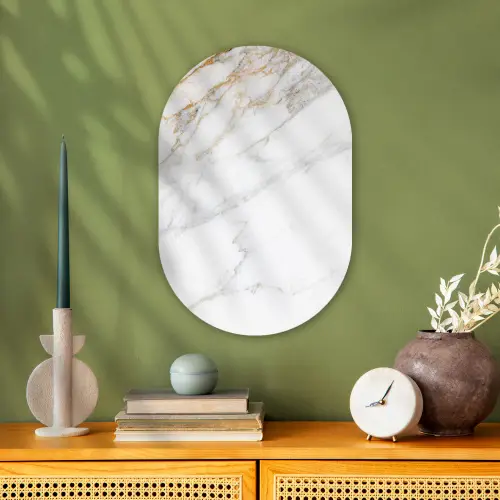 Marmer - Steen - Wit - Goud - Marmerlook - Steen - Luxe Wandcirkel Ovaal Forex klein -sfeer2