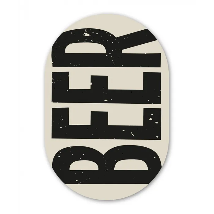 Beer - Vintage - Zwart - Beige Wandcirkel Ovaal Glas middel -3d