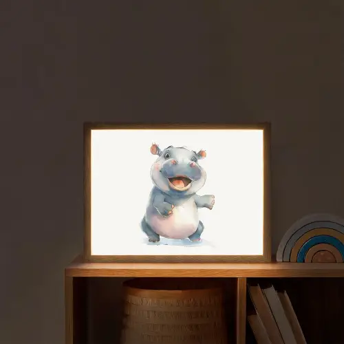 Nijlpaard - Baby dier - Dieren Light Box met batterij (Wandlamp kind) middel -sfeer1_kind
